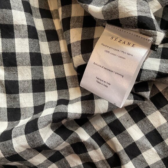 NWT Sezane MARIELLE midi DRESS Black White cotton gingham plaid 36SZ4 bust34 - Picture 4 of 8